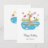 Happy Birthday Cute Dog Puppy Kayak Kayaking Card (Voorkant / Achterkant)