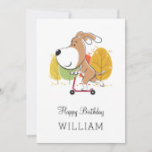 Happy Birthday Cute Dog Puppy Kick Scooter Card (Voorkant)