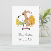 Happy Birthday Cute Dog Puppy Kick Scooter Card (Staand voorkant)