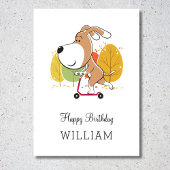Happy Birthday Cute Dog Puppy Kick Scooter Card