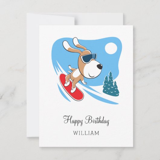 Happy Birthday Cute Dog Puppy Snowboard Sport Card (Voorkant)
