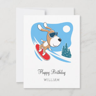 Happy Birthday Cute Dog Puppy Snowboard Sport Card