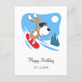 Happy Birthday Cute Dog Puppy Snowboard Winter Briefkaart