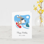 Happy Birthday Cute Dog Puppy Snowboard Winter Sun Kaart (Gele Bloem)