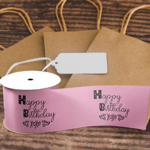 Happy Birthday Cute Doodle Typography Pink Satijnen Lint