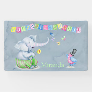 Happy Birthday Cute Elephant Bird Butterfly Kinder Spandoek