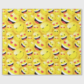 Happy Birthday Cute Emoji Party Cadeaupapier (Vlak)
