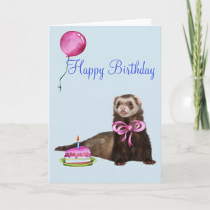 Happy Birthday Cute Ferret Cake Balloon Kaart