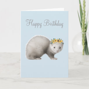 Happy Birthday Cute Ferret Sunflower Crown Kaart