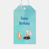 Happy Birthday Cute Fox en Rabbit Illustration Cadeaulabel (Voorkant)