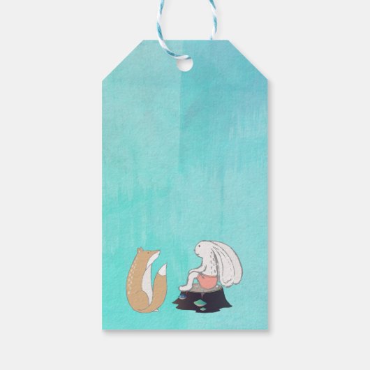 Happy Birthday Cute Fox en Rabbit Illustration Cadeaulabel (Achterkant)