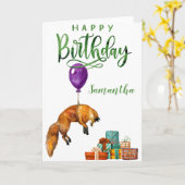 Happy Birthday Cute Fox gepersonaliseerd Kaart (Gele Bloem)