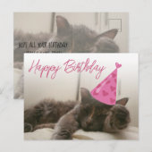 happy birthday cute funny cat with hat sleeping briefkaart (Voorkant / Achterkant)
