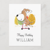 Happy Birthday Cute Funny Dog Puppy Kick Scooter Briefkaart (Voorkant)