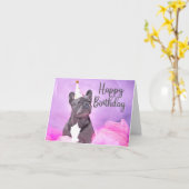 Happy Birthday Cute Funny French Bulldog Kaart (Gele Bloem)