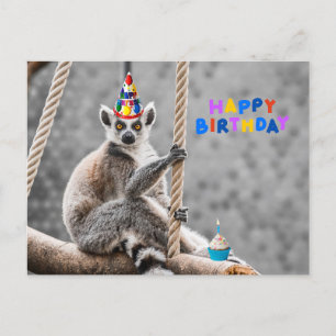 Happy Birthday Cute Funny Lemur op een filiaal Briefkaart