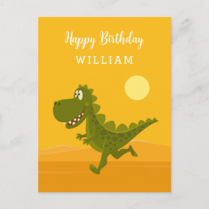 Happy Birthday Cute Funny Running Dino Dinosaur Briefkaart