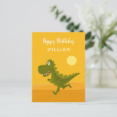 Happy Birthday Cute Funny Running Dino Dinosaur Briefkaart (Staand voorkant)