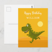 Happy Birthday Cute Funny Running Dino Dinosaur Briefkaart (Voorkant / Achterkant)