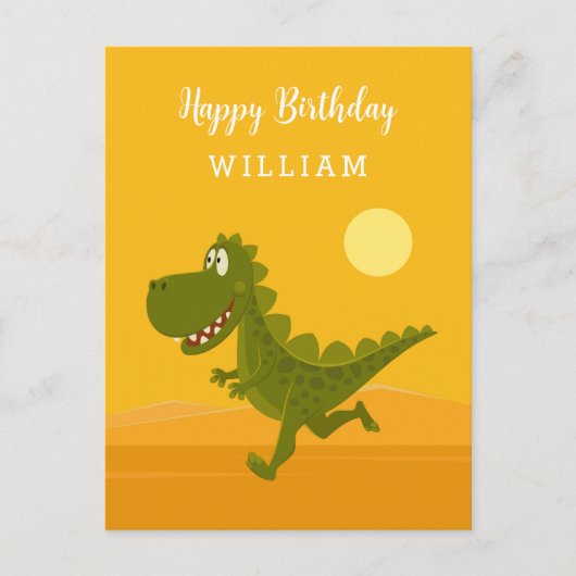 Happy Birthday Cute Funny Running Dino Dinosaur Briefkaart (Voorkant)