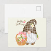 Happy Birthday Cute Gnome met aardbeienmand Briefkaart (Voorkant / Achterkant)
