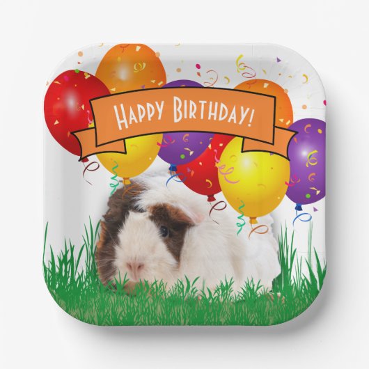 Happy Birthday Cute Guinea Pig Party-ballonnen Papieren Bordje (Voorkant)