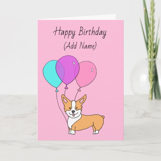 Happy Birthday Cute Hand Drawn Corgi Kaart (Voorkant)