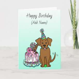 Happy Birthday Cute Hand Drawn Labrador Kaart