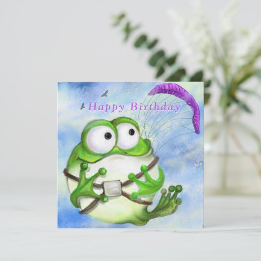 Happy Birthday - Cute Happy Funny Frog Paraglider (Staand voorkant)