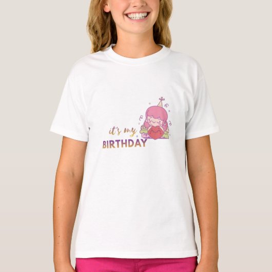 Happy Birthday Cute Kawaii Girl Design T-shirt (Voorkant)