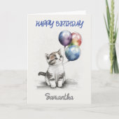 Happy Birthday Cute Kitten met ballonnen Kaart (Voorkant)