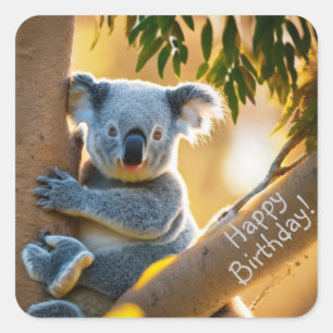 Happy Birthday Cute Koala Beer Stickers