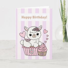 Happy Birthday Cute Llama Girl Card Kaart