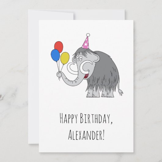 Happy Birthday Cute Mammoth Balloons Briefkaart (Voorkant)