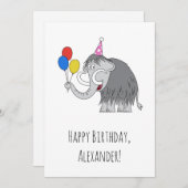 Happy Birthday Cute Mammoth Balloons Briefkaart (Voorkant / Achterkant)