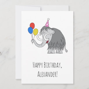 Happy Birthday Cute Mammoth Balloons Briefkaart