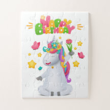 Happy Birthday Cute Modern Magical Floral Unicorn