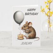 Happy Birthday Cute Mouse gepersonaliseerd Kaart (Gele Bloem)