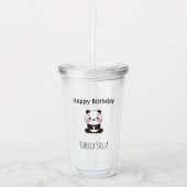 Happy birthday cute panda bear yellow acryl drinkbeker (Voorkant)