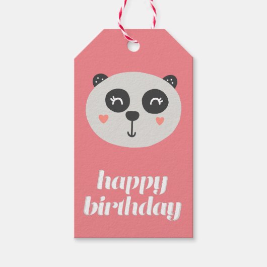 Happy Birthday - Cute Panda Beer - Roze Kinderen Cadeaulabel (Voorkant)