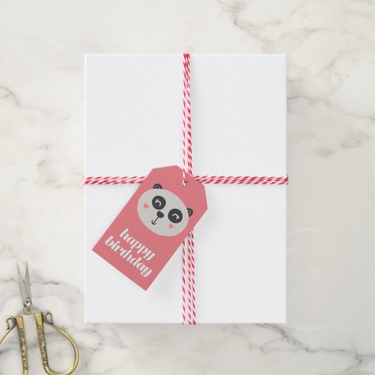 Happy Birthday - Cute Panda Beer - Roze Kinderen Cadeaulabel (Met Touw)