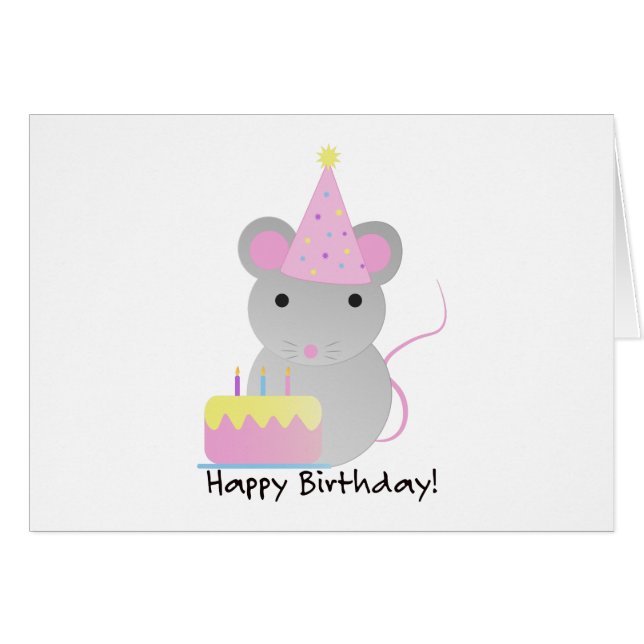 Happy Birthday Cute Parrty Mouse (Voorkant Horizontaal)