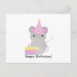 Happy Birthday Cute Parrty Mouse Feestdagenkaart