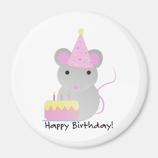 Happy Birthday Cute Parrty Mouse Magneet (Voorkant)