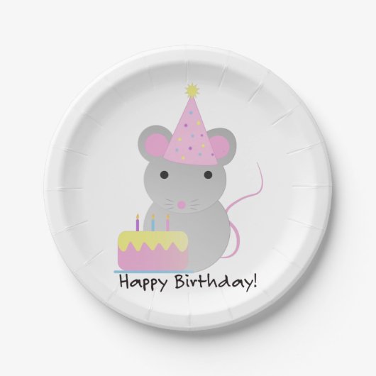 Happy Birthday Cute Parrty Mouse Papieren Bordje (Voorkant)