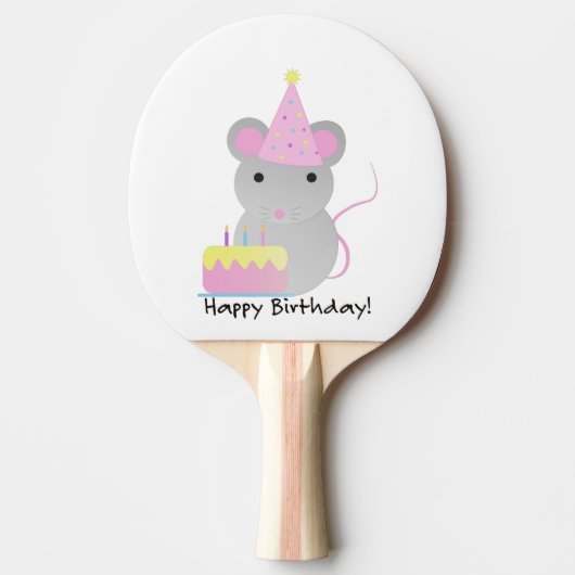 Happy Birthday Cute Parrty Mouse Tafeltennisbatje (Voorkant)