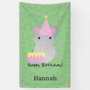 Happy Birthday Cute Party Mouse Star-achtergrond Spandoek