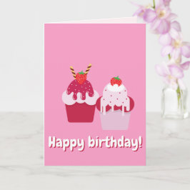Happy Birthday - Cute Pink Strawberry Shortcakes Kaart