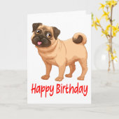 Happy Birthday Cute Pug Puppy Dog Cartoon Verse Kaart (Gele Bloem)
