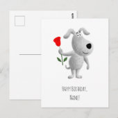 Happy Birthday Cute Puppy Dog Red Rose Briefkaart (Voorkant / Achterkant)